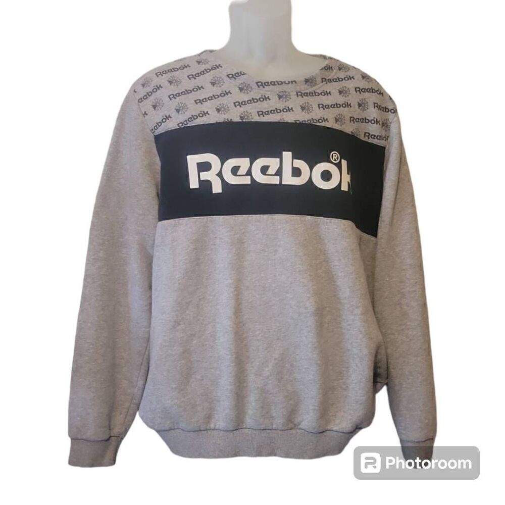 Modern Vintage 90s Style Reebok Pullover Crewneck Sweatshirt Large Gray/Black